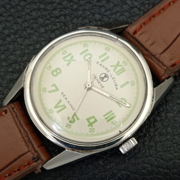 Vintage 1977 Favre Leuba Manual Mens Silver Watch W/Leather Strap - Picture 6 of 9
